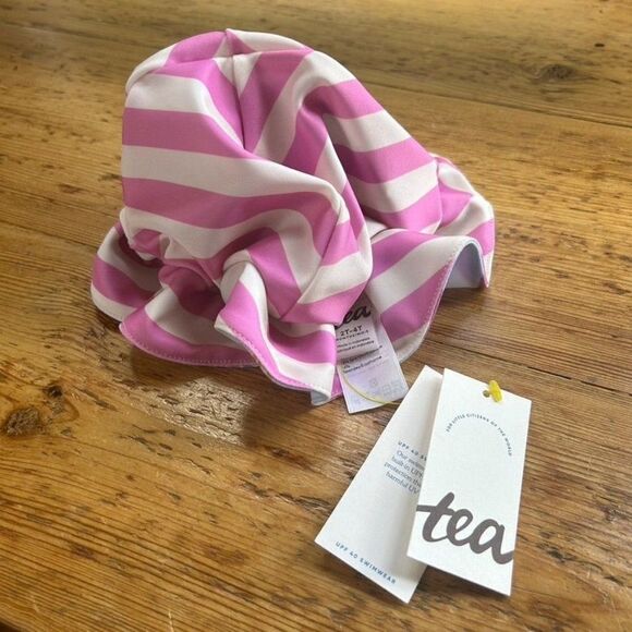 NWT Tea Collection 2- 4 M Reversible Baby Sun Hat Striped Ice Cream Cones UPF 40 - Picture 2 of 8